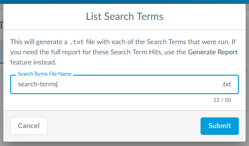 Size Term Hits Terms Dialog